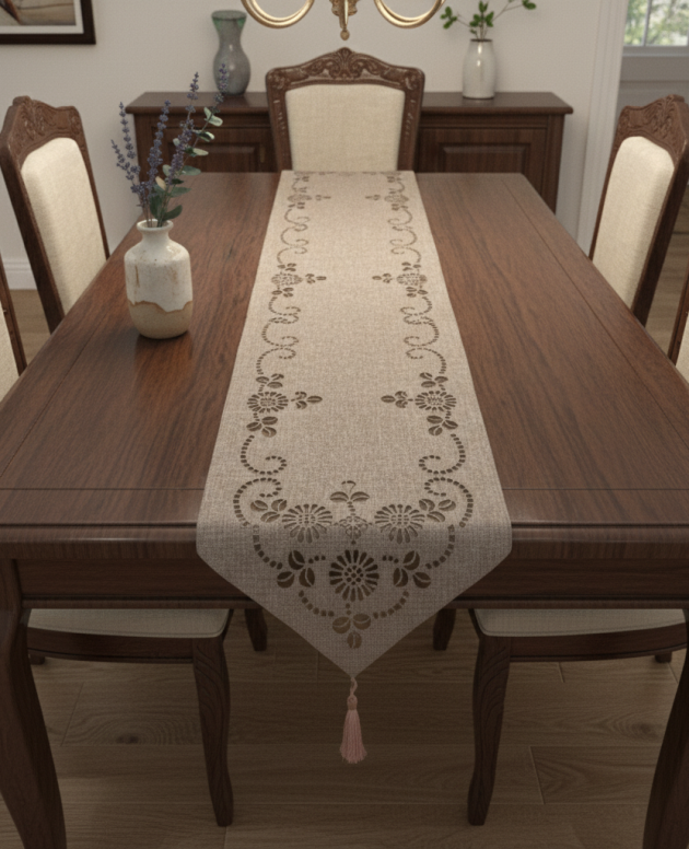 Neutral Beige Laser Cut Table Runner