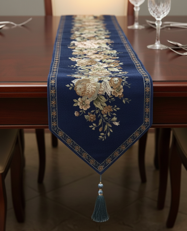 RK Luxe Royal Blue Jacquard Table Runner