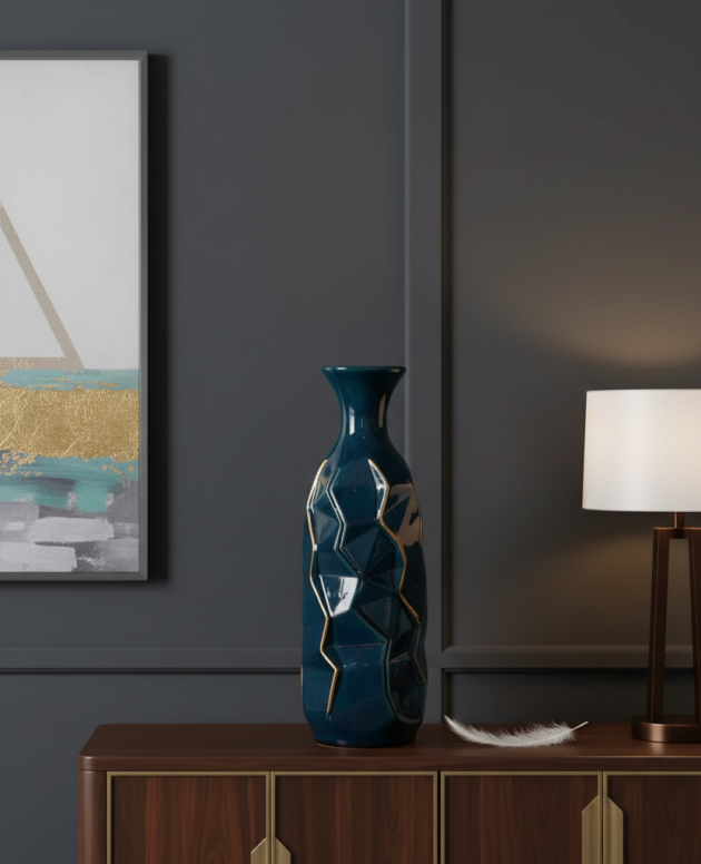 Blue Modern Smooth Glazed Stoneware Vase