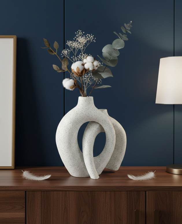 Off White Hollow Resin Vase (Set of 2)